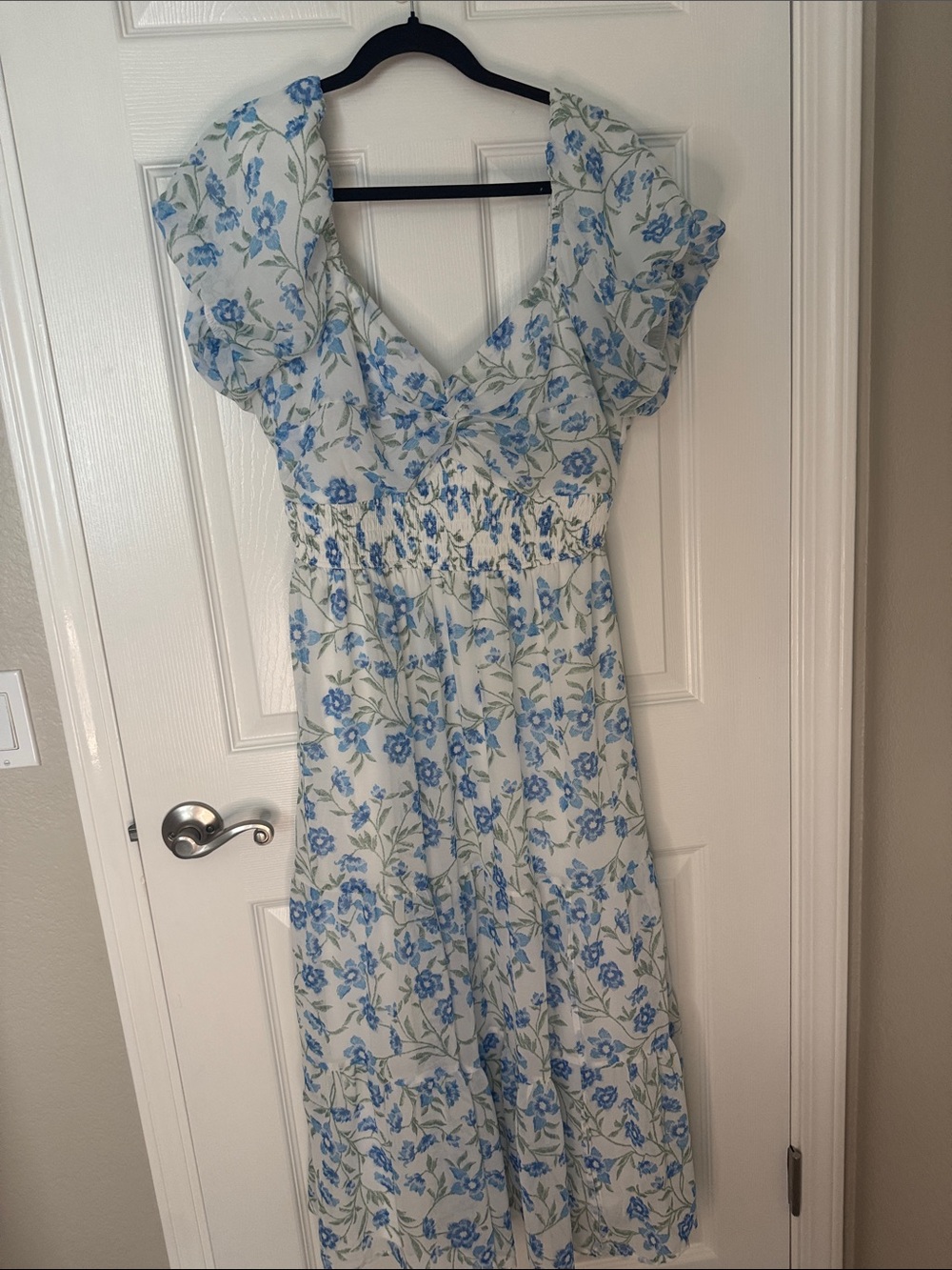 Trixxi White Maxi Dress with Blue Floral Print